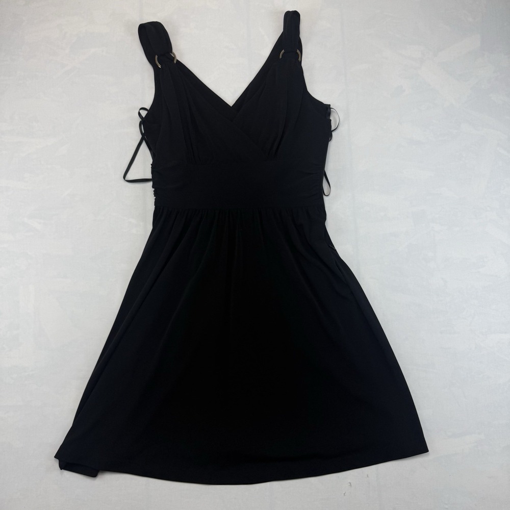 White House Black Market Black Dress 8 Ring Strap V Neck Empire Cocktail